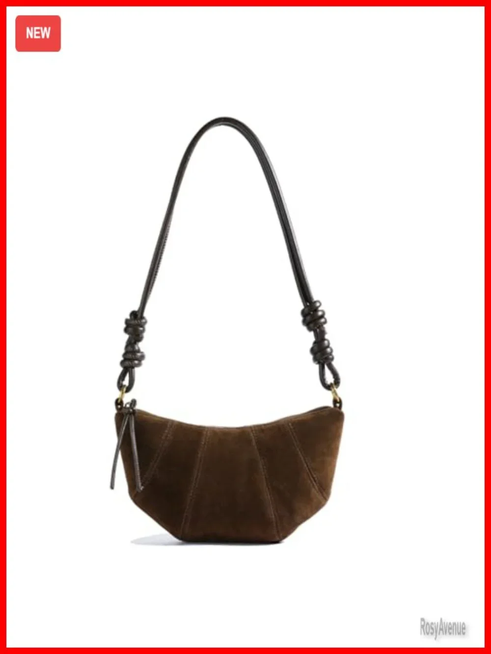 Faux Suede Crescent Crossbody Bag with Adjustable Strap - Mini Handbag